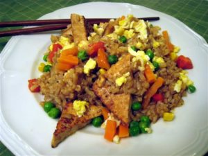 Crispy Tofu Triangles with Fried Rice - AvivaGoldfarb.com