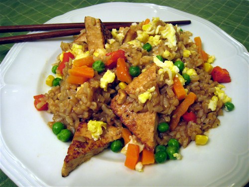 Crispy Tofu Triangles with Fried Rice - AvivaGoldfarb.com